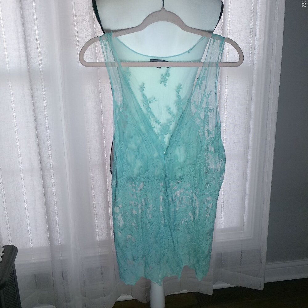 CALM Sleeveless Open Front Whisper Teal All Lace Vest XL